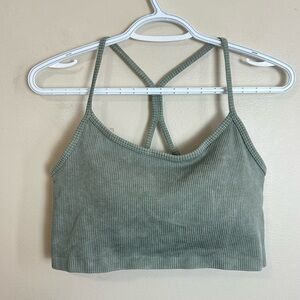 Top Size M/L Green Ribbed Strappy Crop Top